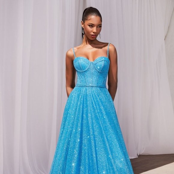 Strapless Glitter Corset A-Line Gown CDS483